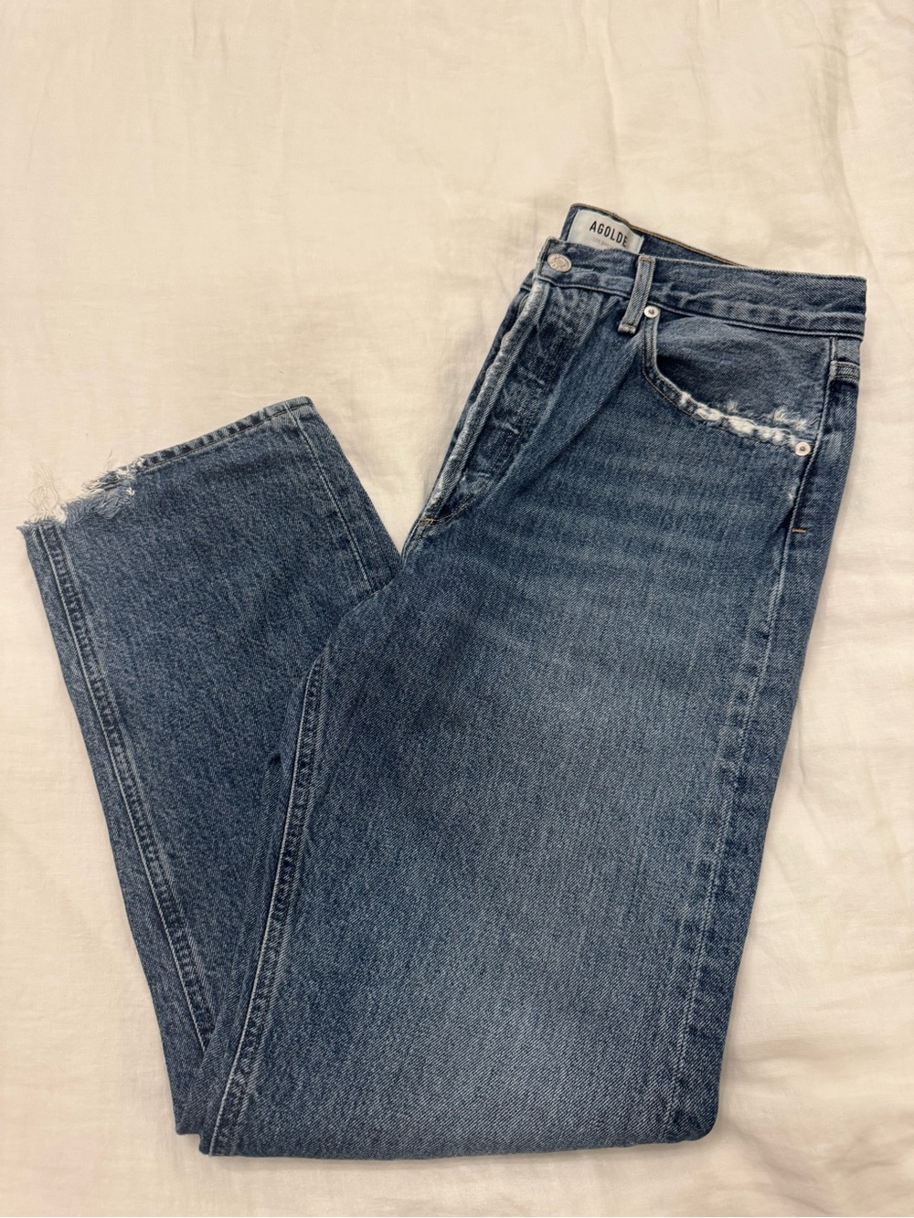 Agolde Medium Wash High-Rise Jeans in Blue